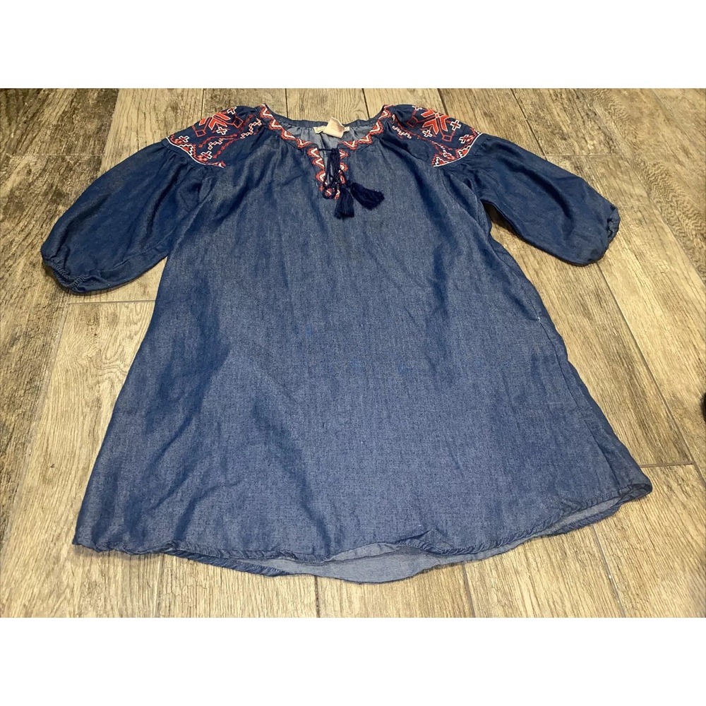 Women's Flying Tomato Denim Style Embroidered  Dress/Tunic Size Small‎ Blue